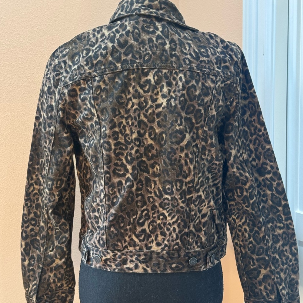 Levi's Premium Brown Black Leopard Print Denim Small Jean Jacket - Picture 2 of 7